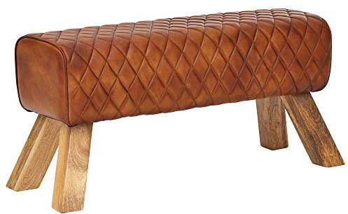 möbelando Sitzbank Echtleder/Massivholz 89x46x35 cm Leder Modern Turnbock | Springbock Lederhocker | Sitzhocker Turnbank Gepolstert