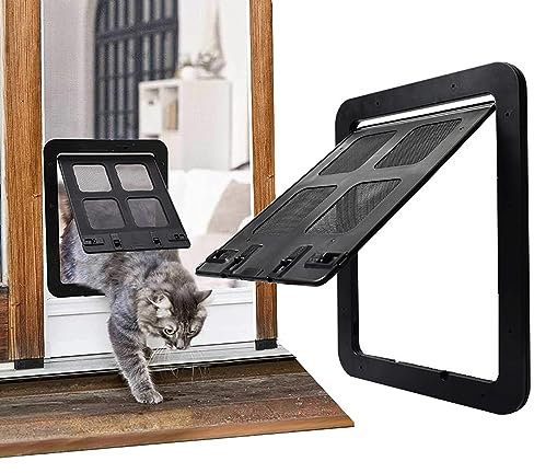 Cdycam Dog Cat Door for Screen Door with Magnetic Flap Lockable, Magnetic Closure Sturdy Screen Pet Door for Existing Sliding Door, Window (S (Inside Size: 9.4*7.4), Black)