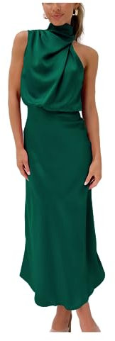 OBEEII Vestido largo de satén para mujer, sin mangas, cintura elástica, vestido de cóctel, elegante, formal, invitado de boda, fiesta, maxi, Gqqt027, S