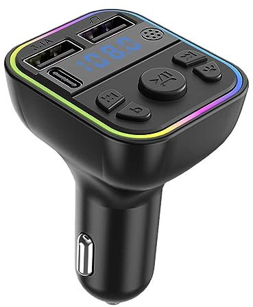 Hiessgozy Trasmettitore FM per auto CVC Riduzione del Rumore Dual USB 3.1A Ambiente MP3 Modulatore Caricatore Colorato Lettore A9G7 Luce Veloce