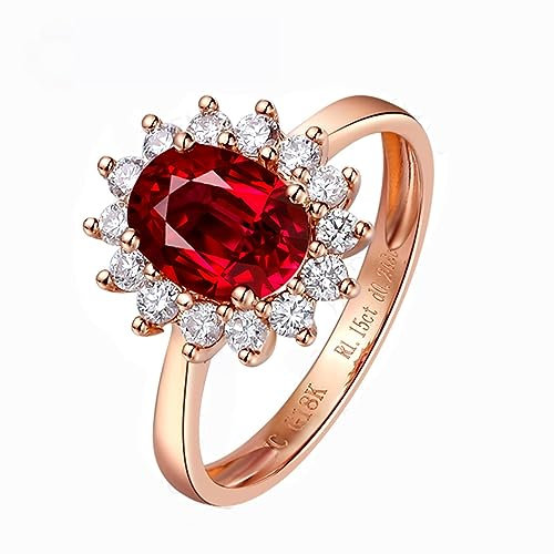 AMDXD Trauringe 18 Karat Gelbgold Au750, Verlobungsring Hochzeitsring Klassiker Zart mit Rubin Ring Ovalschliff Rot, Diamantring, Gr.49 (15.6), Echtschmuck