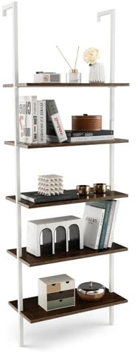 HOMASIS Libreria a 5 livelli, libreria da parete con struttura in metallo, scaffali portaoggetti moderna libreria da terra, per ufficio, soggiorno, 60 x 30 x 180 cm (naturale) (TF10453)