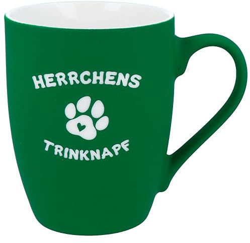 Spruchreif | Soft-Touch Tasse Grün Herrchens Trinknapf – Beidseitig gravierte Tasse mit Hundespruch | Lustiges Geschenk für Hundebesitzer & Tierfreunde