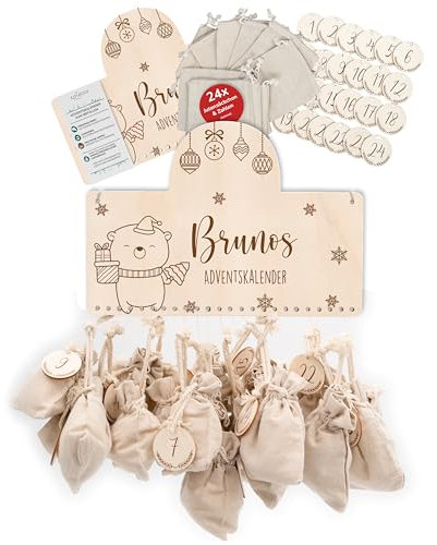 KIDSMOOD - Personalisierter Adventskalender 2024 Kinder- Weihnahctskalender mit Jutesäckchen für Einzigartige Überraschungen, Adventskalender zum Befüllen Weihnachtsgeschenke für Kinder