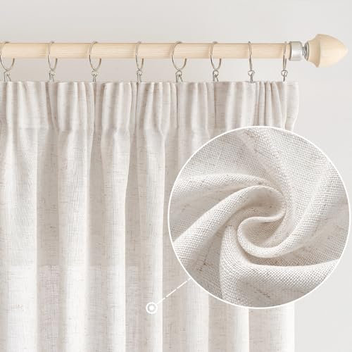 EMEMA Gardinen Vorhänge Leinenvorhang mit Kräuselband Voile Vorhang Leinenoptik Modern Halbtransparent für Wohnzimmer Dekoschal Küchengardinen Schlaufenschal Schlafzimmer Weiß 140 x 260 cm