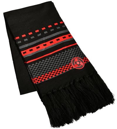 Elbenwald Naruto Schal - Eleganter Schal mit Sharingan Symbol Maße 170 x 23 cm mit Fransen für Herren Damen Unisex Schwarz Rot