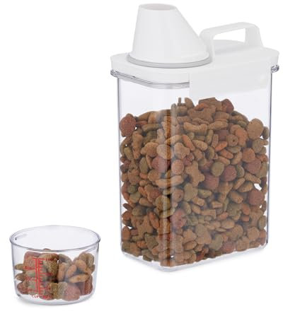 Relaxdays Futter Aufbewahrungsbox, Messbecher, luftdichter Deckel, 1,8 l, Trockenfutter, Müsli, Waschpulver, transparent
