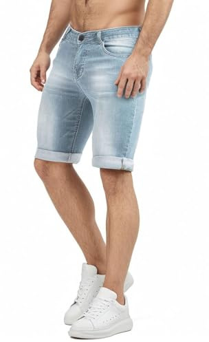 GINGTTO Pantaloni Corti Uomo Slim Jean Stretch Skinny Shorts Blu 34