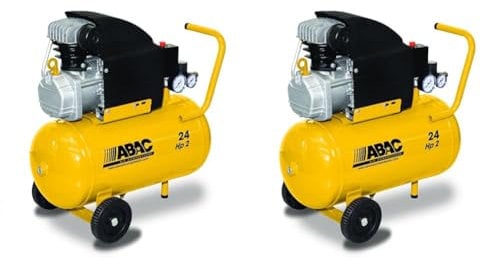 ABAC Compressore d'Aria POLE POSITION B20 BASELINE, Compressore Aria 24 Litri, Doppio Manometro, Pressione Massima 8 Bar, Lubrificato ad olio, Ruote per Trasporto, Potenza 2 CV (Confezione da 2)