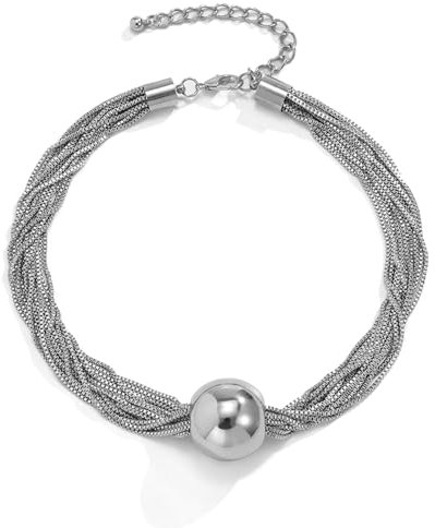 CYWQ Chunky Chain Necklace Multi Layered Necklace Ball Pendant Choker Necklace Punk Jewelry Hiphop Necklace for Women and Girls (Silver)