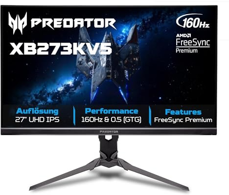 Acer XB273KV5 Gaming Monitor 27 Zoll (68,6 cm) 4K (UHD), 320Hz DFR | 27 Zoll (68,6 cm Bildschirm) 4K, 160Hz (320Hz DFR), 1ms(VRB), HDMI 2.1, DP 1.4, höhenverstellbar, Pivot