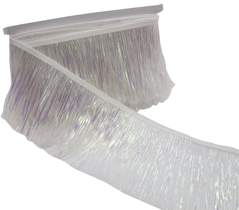 KUYLENT Lametta-Fransenborte aus glänzendem Lametta-Fransenborte für Tanzkostüm, Kleid, Bühnenkleidung, Party-Dekoration, DIY (schillerndes Weiß)