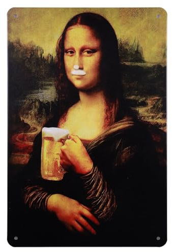 Mancave Wandschild – Mona Lisa - Wandschild – Textschild – Mancave – Bär - Bier – Metallschilder – Mancave Deko – Metall-Wandschild – 20 x 30cm – Cave & Garden