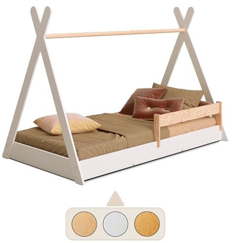 smartwood Hausbett 60x120 - Bodenbett Montessori Tipi F Weiß aus Kiefernholz mit FSC-Zertifikat - Rausfallschutz & Lattenrost bis zu 230 kg für Jungen und Mädchen - Einfache Montage