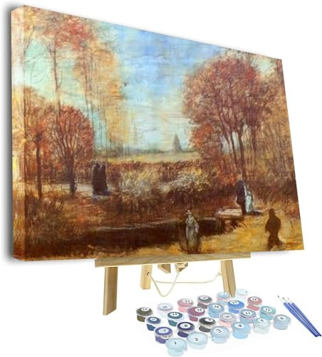 Vincent Van Gogh Peinture par numéros pour adultes, jardin parsonage à Nuenen avec étang et figurines par Vincent Van Gogh Peinture par numéros pour adultes débutants Peinture par numéros