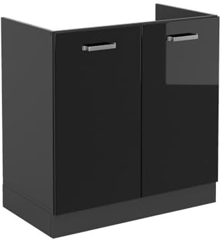 Vicco Armario bajo para Fregadero R-Line, Negro Brillo Intenso/Antracita, 80 cm, ET Antracita