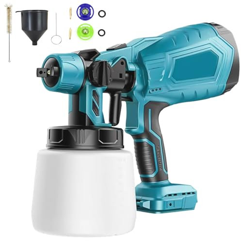 Akku Farbsprühsystem Ersatz für Makita 18v Akku 1000ML Farbsprühgerät mit 3 Düsen, 3 Spritzmuster HVLP Elektrisch Lackierpistole Organizer für Wände Möbel Zaun Auto (ohne Akku)