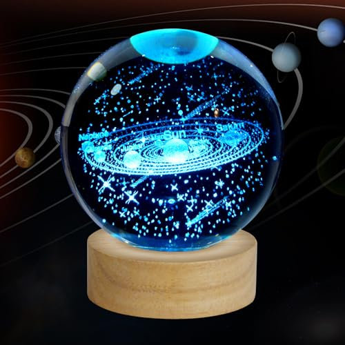 ZXBLAQ 3D-Kristallkugel-Nachtlicht, verbesserte 8,9 cm Glaskugel-Lampe mit 16 farbigen LED-Holzsockel, Schreibtischdekoration, Geburtstag, Urlaub, Weihnachtsgeschenke für Jungen, Mädchen, Freunde