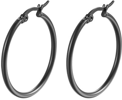 Creolen Edelstahl, Ohrringe Creolen Schwarz 10mm Kreis Ohrringe Damen 10 mm