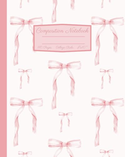 Coquette Composition Notebook: Girly Aesthetic Pink Bow College Rule Lined Journal: 8x10