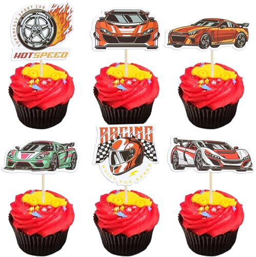 Gyufise 36Pcs Racing Car Cupcake Toppers Fighting Race Car Cupcake Picks Racing Car Cupcake Toppers for Baby Shower Racing Sports Theme Kids Birthday Party Cake Decors Supplies