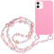 Rnrieyta Miagon Coque pour iPhone 11 avec Cordon,Silicone Liquide Bumper Lanière avec Bling Rose Perles Collier Longueur Chaîne Lanyard Case Housse Étui