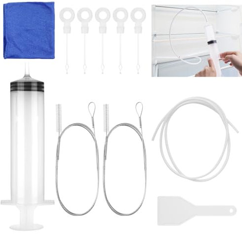 11pcs Fridge Dredger and Cleaning Set, Fridge Drain Hole Cleaning Tool Drain Pipe Cleaning Brush, Reusable Fridge Cleaning Syringe Kit, Fridge Cleaner for Refrigerator, Kitchen Drain Hole Remover