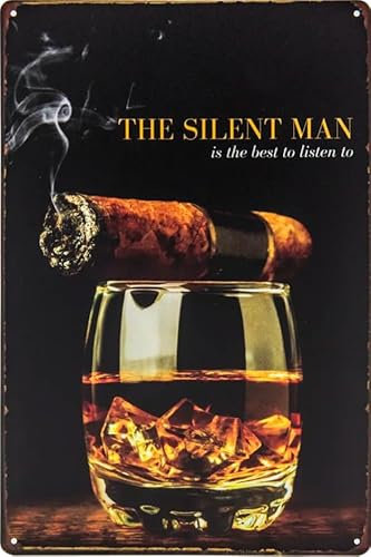 LUCKYLINDE Blechschild Whisky Zigarren Fans, Liebhaber und Genießer „The Silent Man“ Vintage Bar Schild, 20 x 30 cm
