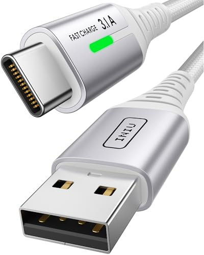INIU Cable USB C de 2 m, color plata, tipo C, 3,1 A, cable de carga y sincronización rápida de nailon USB-C para iPhone 16, Samsung Galaxy S21, S20, S10, Note 10, Google Pixel 7, 6
