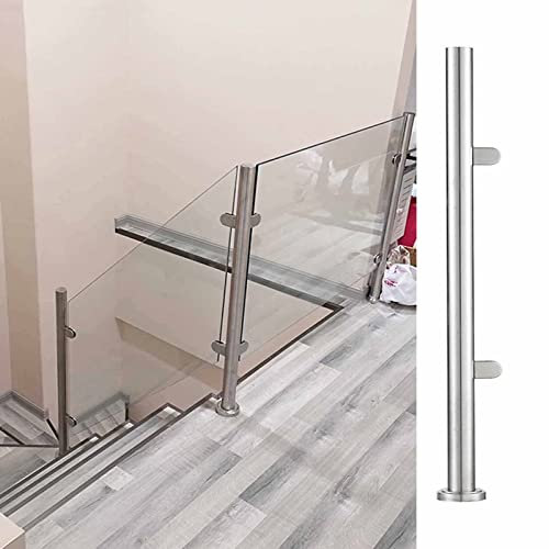 Round Staircase Railing Post, Indoor Patio Deck Fencing Posts with Glass Clip, Glass Panels Brackets for Wood/Tile/Concrete Floor, Easy Installation (Color : End post, Size : Hight 140cm/55in)