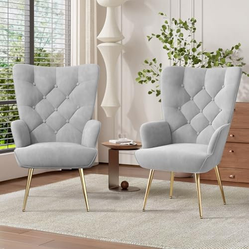 Hawthyhome 2er-Set eleganter Sessel polsterstuhl Ohnzimmer Sessel Schminktisch Stuhl mit Metall Beinen fürs Wohnzimmer/Schlafzimmer Bis 150 KG belastbar Graue