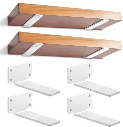4 Pezzi Staffe per Mensole Galleggianti, Staffe per Mensole Pesanti, Supporto da Appendere Alla Parete, Staffe a L, Supporti per Scaffali Invisibili (Bianco, 15 cm)