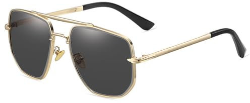CIKJUK Sonnenbrille Herren Damen Pilotenbrille - Retro Metallrahmen Fliegerbrille Eckig Groß Piloten Brille für Männer Frauen UV400 Schutz-Gold/Schwarz