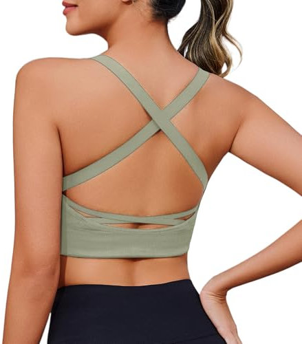 Sykooria Sport BH Damen Gepolstert Bustier Damen BH ohne Buegel Spaghettiträger Cross Back Design Push up BH Sport Bra Top für Yoga Fitness, C-1pc Grün, L
