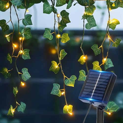 Aigostar Cadena de Luces LED Solares 3M+1 * 1M, 70 LEDs, Guirnaldas de Hiedra Artificial con Hojas, IP65 Impermeable, Blanco Cálido. Decoración para Exteriores e Interiores