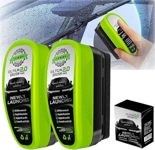 oddmmo 2Pcs Automotive Oil Film Cleaning Brush 2.0 with Refill, 2025 New Glass Oil Film Remover Brush for Car, Glass Cleaning Board for Windshield, Hydrophobic Glass Coating for Car