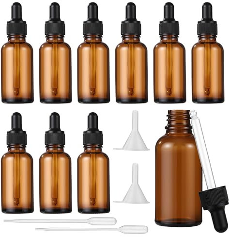 BUCOMTU 10 Stück Pipettenflaschen, 30 ml Pipettenflaschen, Pipettenflasche Aus Glas mit Tropfer und Trichter, Apothekerflaschen für ätherische Öle, Parfümöle, Aromatherapie, Massage, Haare