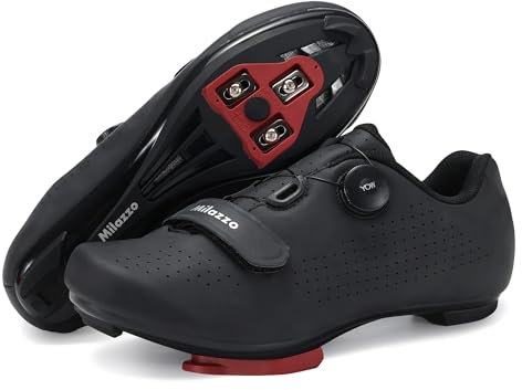 Milazzo Fahrradschuhe für Herren – Rennrad, MTB & Indoor-Cycling – Atmungsaktive Radsportschuhe kompatibel mit SPD, SPD-SL & Look Delta Pedalen-Black42