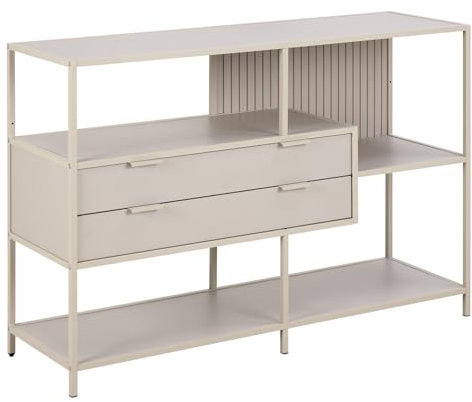 Riess Ambiente Modernes Bücherregal Slim LINE - 115cm - Champagner beige - Metall mit 2 Schubladen minimalistisch Raumtrenner Sideboard Kommode