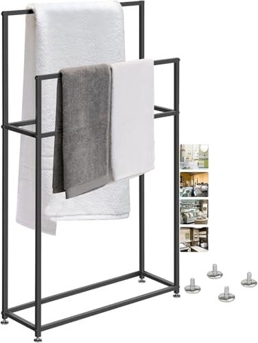 Portasciugamani autoportante in metallo – Portasciugamani da bagno – Portasciugamani da pavimento Appeso Stand salvaspazio per asciugamani da bagno (85 x 20 x 110 cm) – Elegante e design
