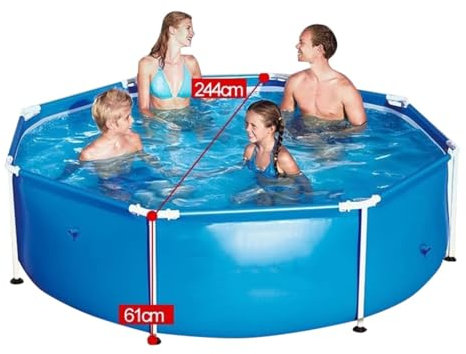 Easnuroz Steel Pro Pool Piscine Piscine Ronde Hors Sol en Métal 152/244cm Piscine Hors Sol Familiale, Piscine Extérieure De Jardin Étudiants Et Adultes Grande Pataugeoire(244 * 62cm)