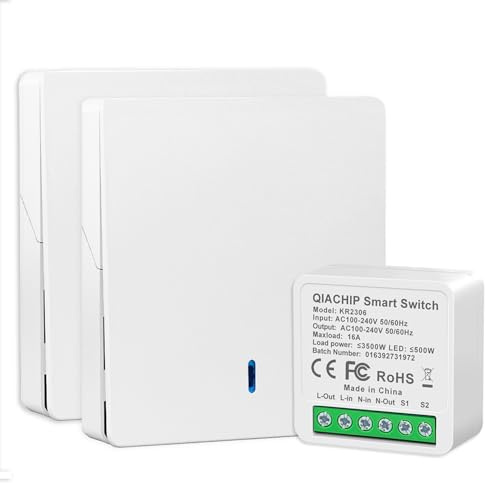 QIACHIP Interruptor inalámbrico 220V,16A interruptor inteligente mini receptor de módulo relé con radio táctil 2,4 ghz panel de 2 interruptor control remoto,anti-interferencia