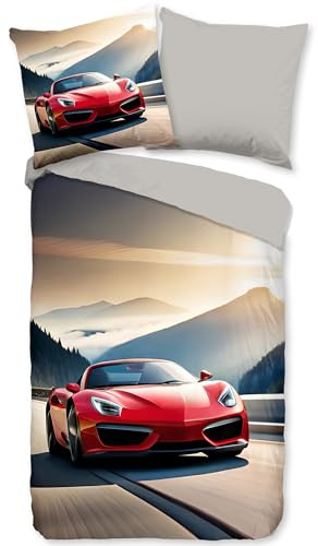 Good Morning Kinder-Wendebettwäsche Cabrio Renforcé rot Größe 1x 135x200 cm + 1x 80x80 cm