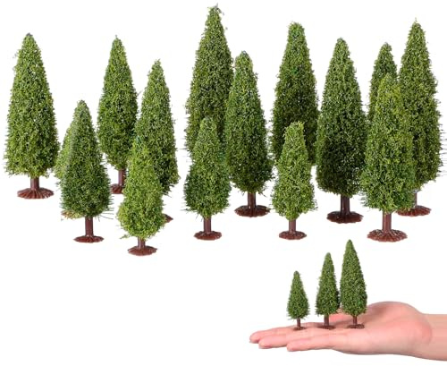Cabilock 15pcs Landscape Model Trees, Miniature Green Scenery Landscape Plant Model Cedar Trees for DIY Craft Railroad Scenery Layout