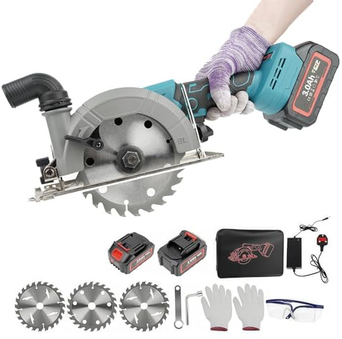 WUDLEP 20V Cordless Mini Circular Saw with 3 Blades and Battery, Plunge Circular Saws Max Cutting Depth 50mm, 0-45° Professional Electric Saw to Cutting Wood for Wood, Soft Metal, Plastic, PVC