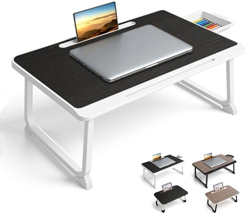 Laptop Bett Schreibtisch, Laptoptisch für Frühstück im Bett, Arbeit, Homeoffice, Laptopständer für Sofa、Couch、 Tablett Tisch (60x40 Black)