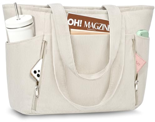 KTUEOV Handtasche Damen, Groß Shopper Tasche Damen Leicht Cord Tote Bag Schultertasche Damen 15,6 Zoll Laptoptasche Beuteltasche Lehrertasche mit Vielen Fächern für Uni Büro Arbeit Reisen