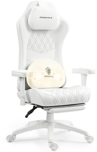 Dowinx Sedia da gaming ergonomica da ufficio con funzione di massaggio e calore, cuscino a molle insacchettate traspirante come nel divano, sedia regolabile in PC con poggiapiedi, supporto per schiena
