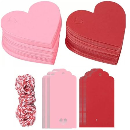 200 Stück Herz Kraftpapier Anhänger, Rosa Geschenkanhänger(Herz+Notiz) | Herz Kraftpapier Anhänger Etiketten Rot und Baumwollschnur 20M für Party Geburtstag Valentinstag Christmas Hochzeit