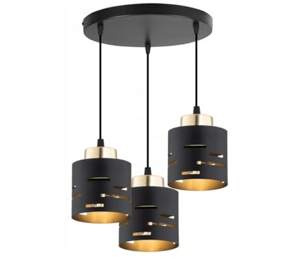 FKL DESIGN Home Deco Deckenlampe Deckenleuchte Weiß 3-flammig E27 Metall Lampenshirm Lampe aus Serie (Schwarz, N910-ER3)
